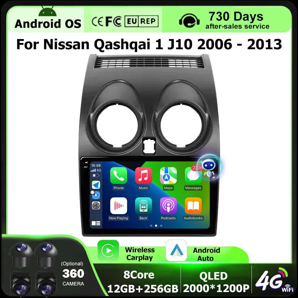 Android 16 Auto For Nissan Qashqai 1 J10 2006-2013 Car Radio Multimedia Video Player GPS N