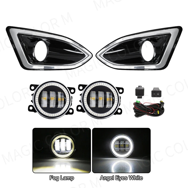LED Fog Lamps For Ford Edge 2015 2016 2017 2018 DRL Daytime Running Lights Angel Eyes Halo | AUTOKITSHOP