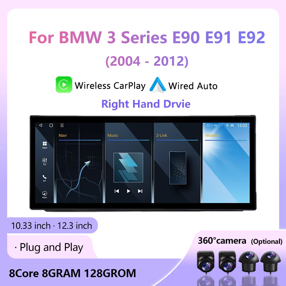 Wireless Carplay Android 16 Auto For BMW 3 Series E90 E91 E92 2004- 2012 CCC/CIC System Ca