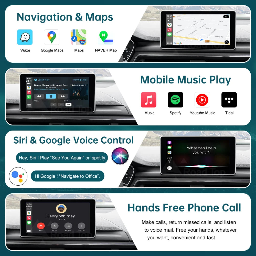 Wireless CarPlay RoadTop for Audi A3 A4 A5 Q7 2016-2019 MIB2 System, with Mirror Link AirP