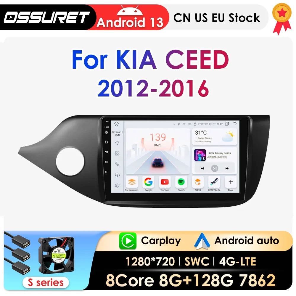 8G 128G Android 13 Car Radio For KIA CEED JD Cee'd 2012-2018 Car Multimedia GPS Wireless C