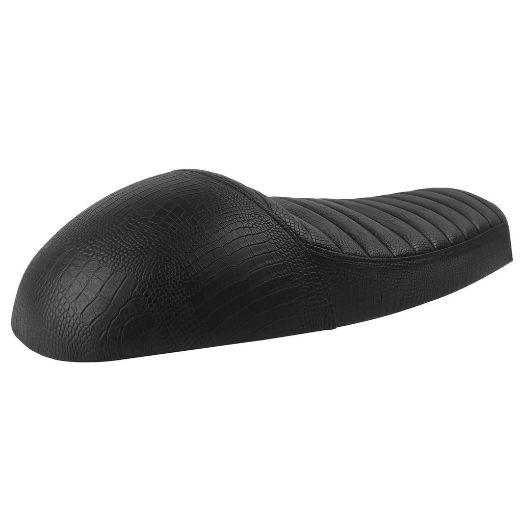 Black Crocodile Grain Cafe Racer Motorcycle Seat Vintage Tuck Roll Double Saddle Universal Bobbe - Automotive LED Light