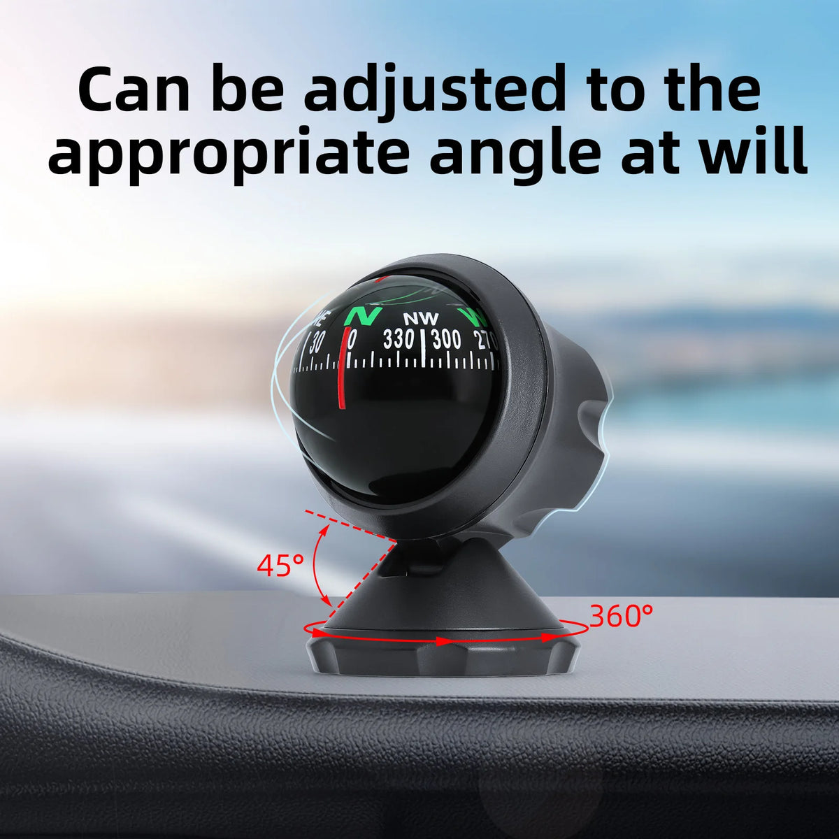 AD Mini Car Navigation Compass 360 ° Rotary Adjustable Spherical Dashboard Guide Compass For Boa - Automotive LED Light
