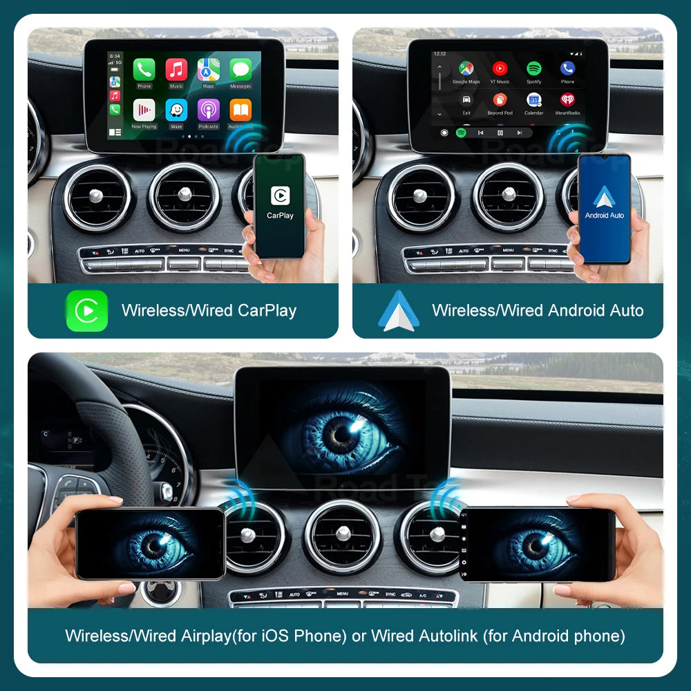 RoadTop Wireless CarPlay for Mercedes Benz A CLA GLA C-Class W205 GLC 2015-2018 with Andro