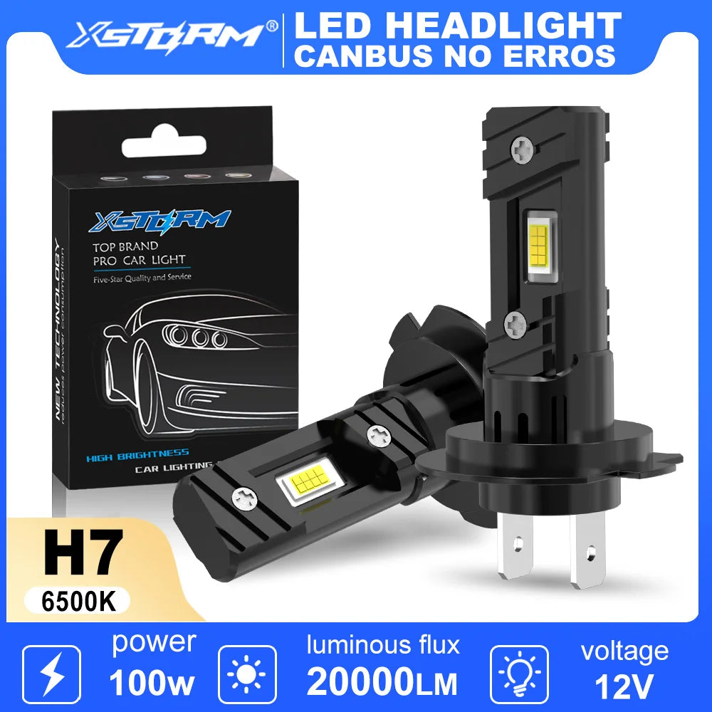 XSTORM 2PCS H7 LED Headlight Bulb 100W 20000LM CPS LED Canbus Auto Lamps 6500K LED Lights