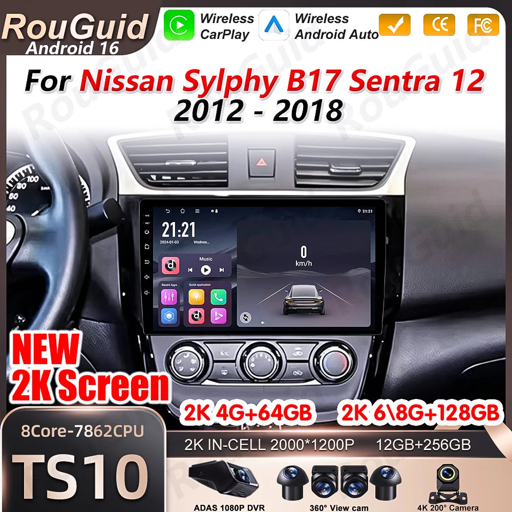 Android 16 Auto Carplay For Nissan Sylphy B17 Sentra 12 2012 2013 2014 - 2018 Car Radio BT | AUTOKITSHOP