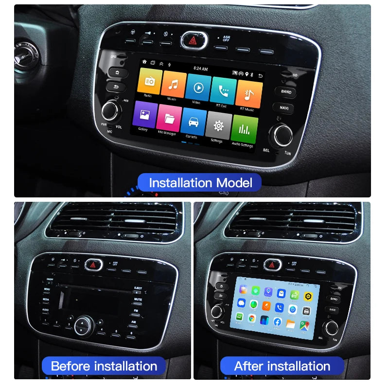 SZLELV Android 15 Auto Car Radio Wireless Carplay For Fiat Linea Punto EVO Multimedia Play
