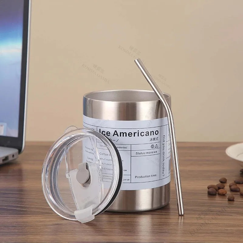 Stainless Steel Water Cup Travel Coffee Mug Reusable Double Wall Vacuum Insulated with Straw Per - Automotive LED Light