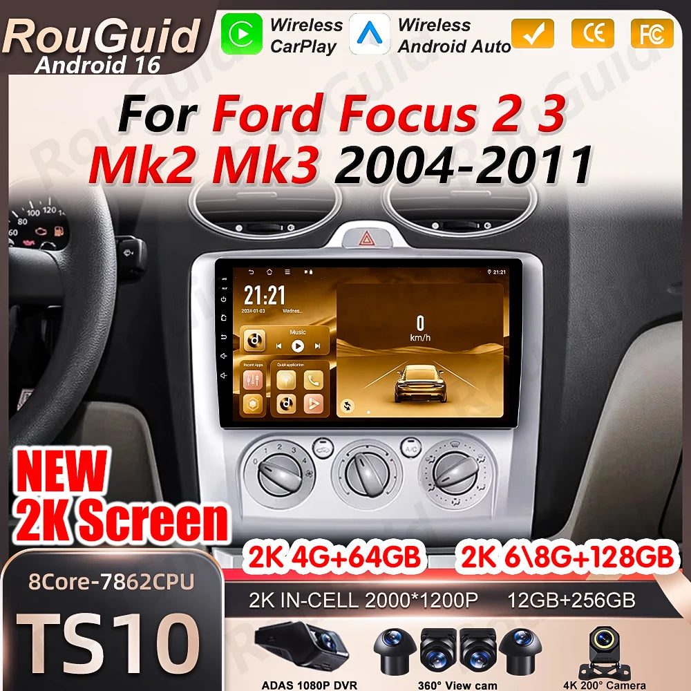 Android 16 Carplay For Ford Focus 2 3 Mk2 Mk3 2004 2005 2006 2007 - 2011 Multimedia Player | AUTOKITSHOP