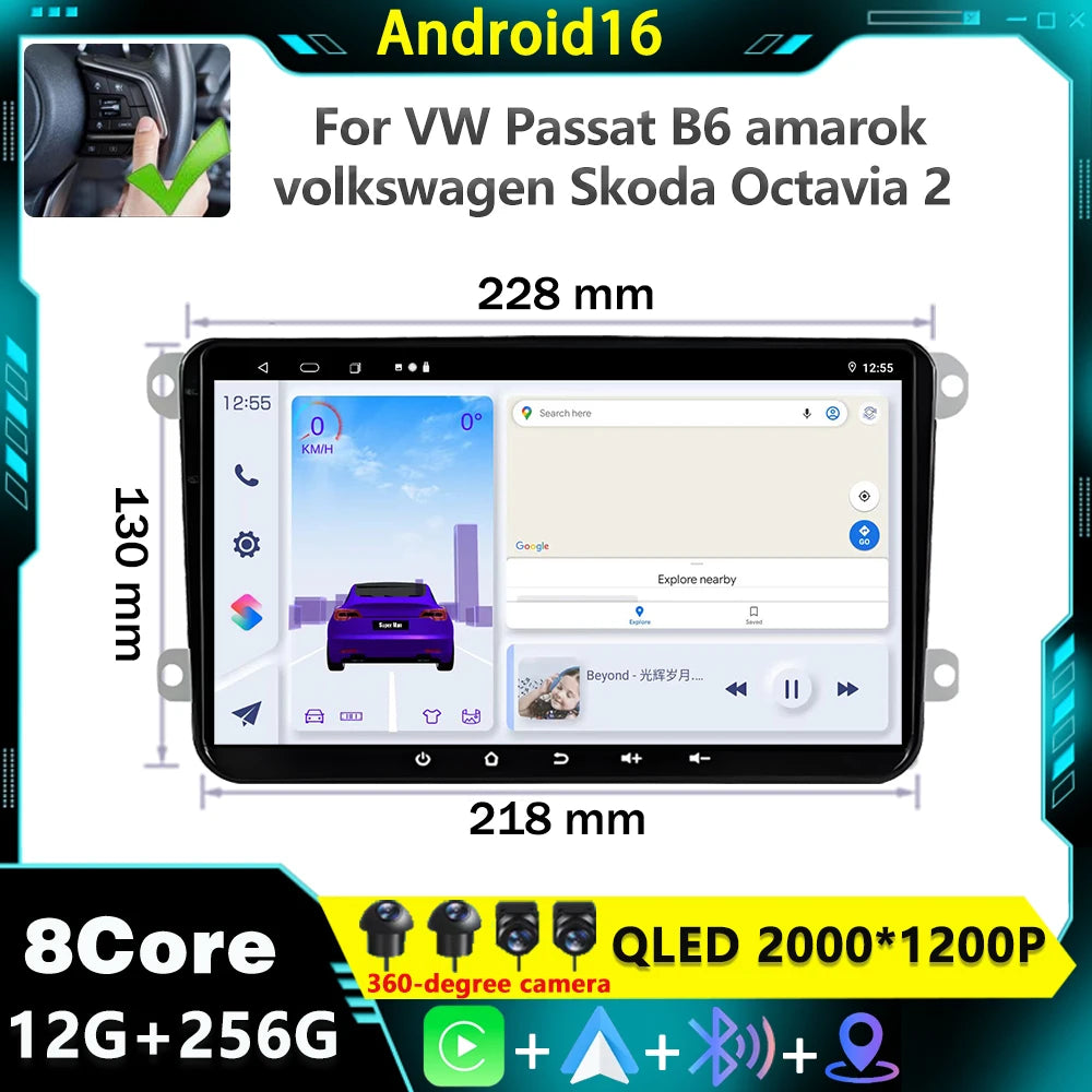 9' Android 16 For VW Volkswagen Skoda Octavia Golf 5 VW Touran Passat B6 Polo Tiguan Multi