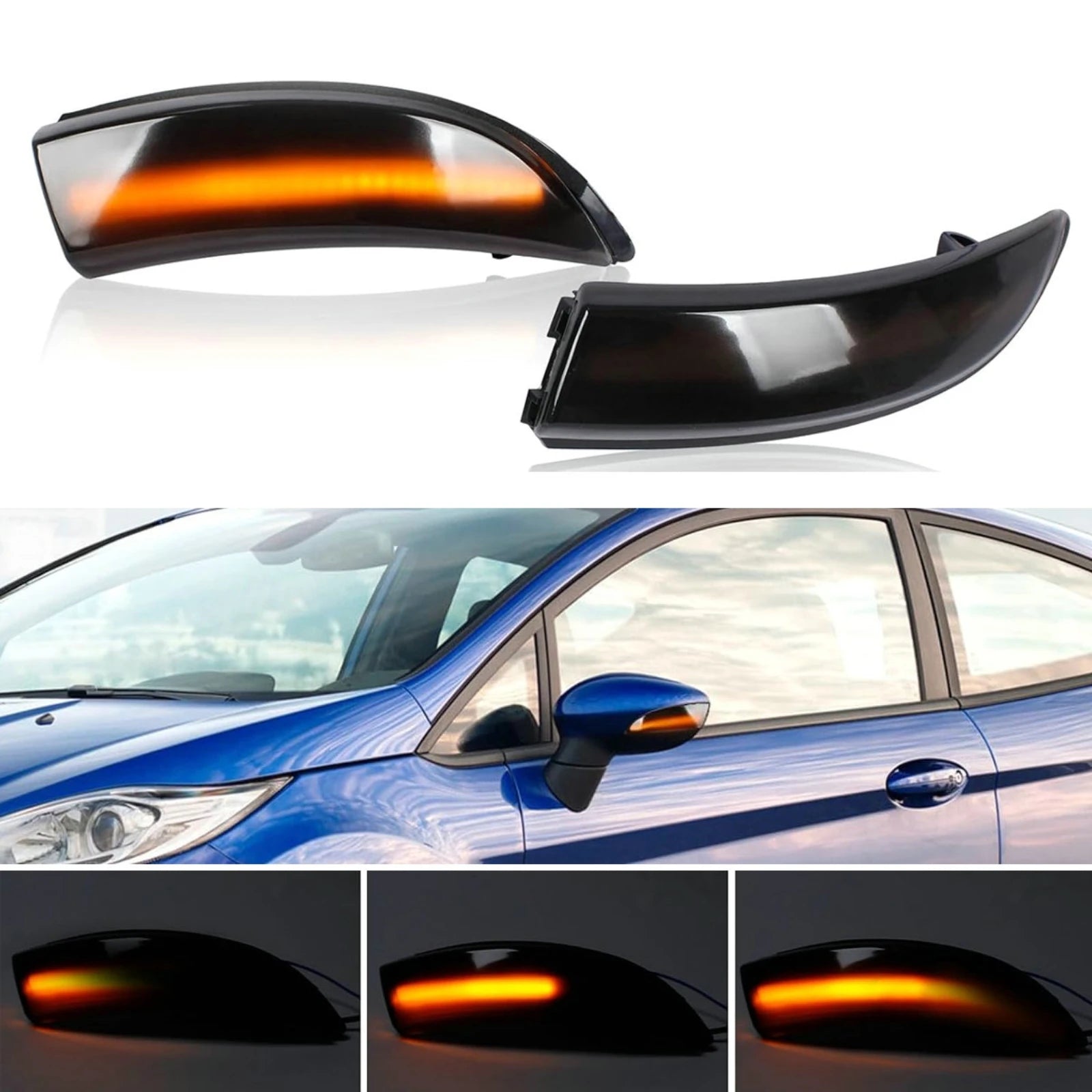2Pcs/Set LED Mirror Turn Signal Lights Replacement Fits For 2008-2017 Ford Fiesta MK7 Auto