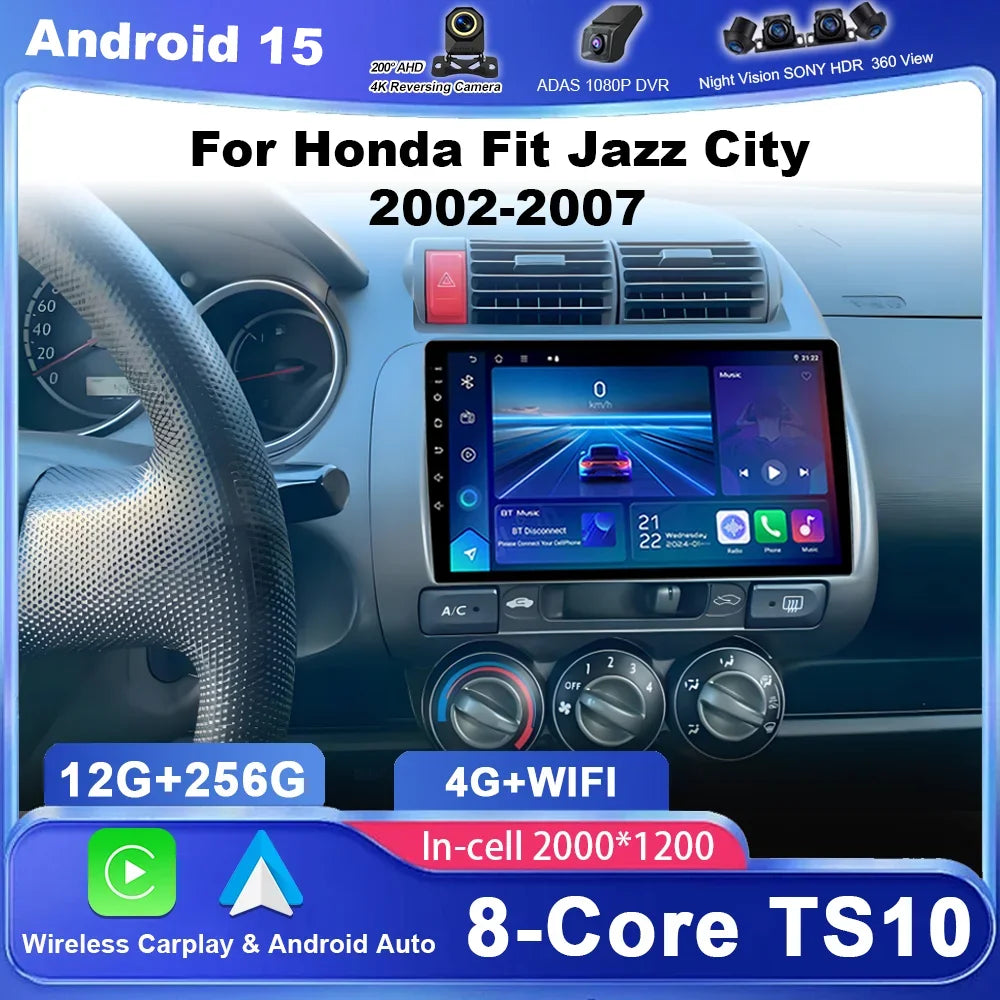 Car Android 15 For Honda Fit Jazz City 2002 2003 2004 2005 2006 2007 Auto Radio Stereo Mul