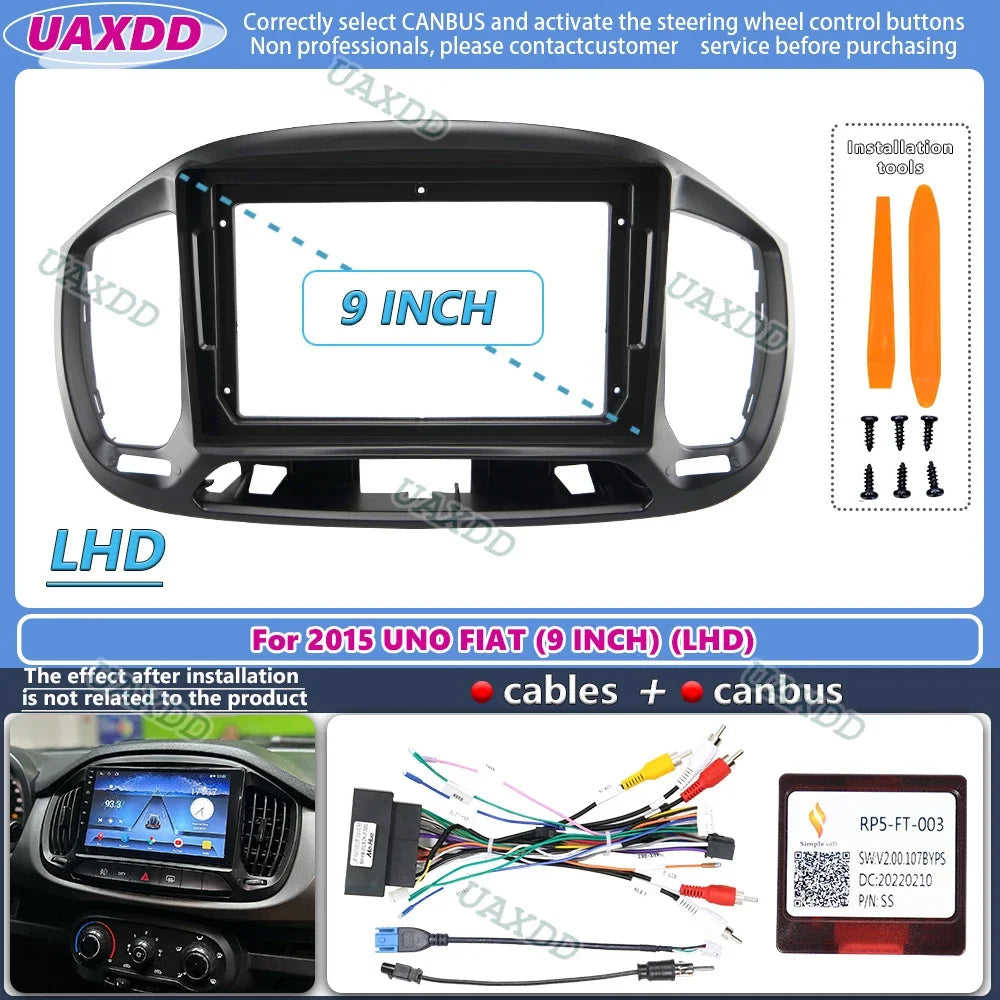 For 2015 FIAT UNO 9inch 2 Din Car stereo radio Android frame panel fascia cable video harn