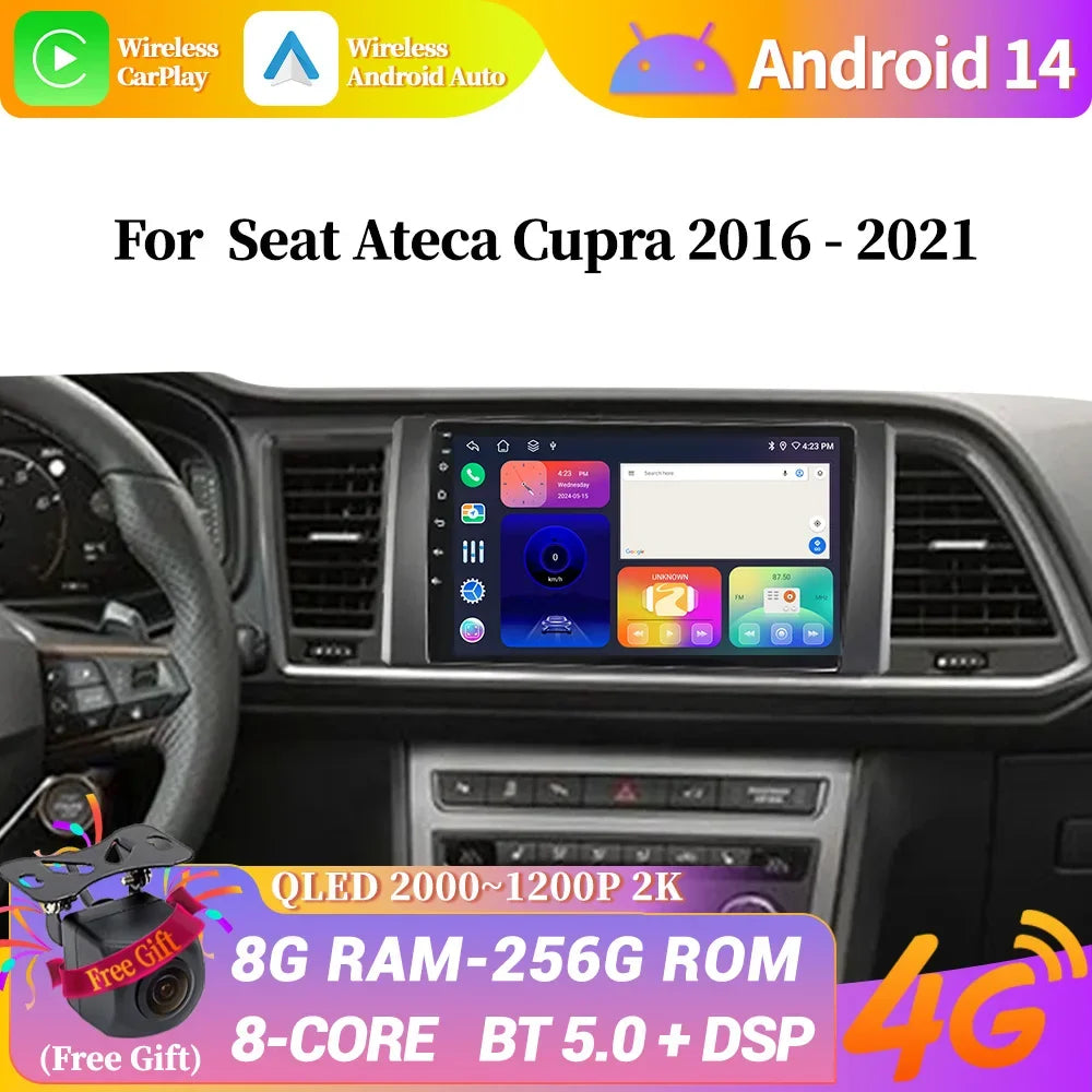 Android 14 Player For Seat Ateca Cupra 2016 - 2021 Car Radio Carplay Navigation GPS Auto V