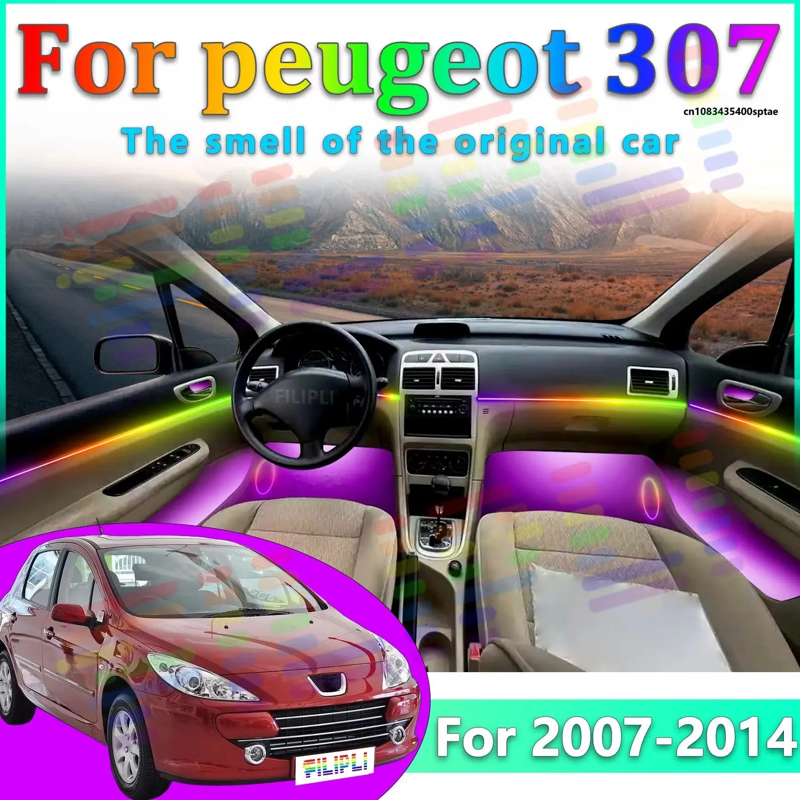 64 RGB - Neon Strip - for Peugeot - App Control - Car Interior Lighting | AUTOKITSHOP