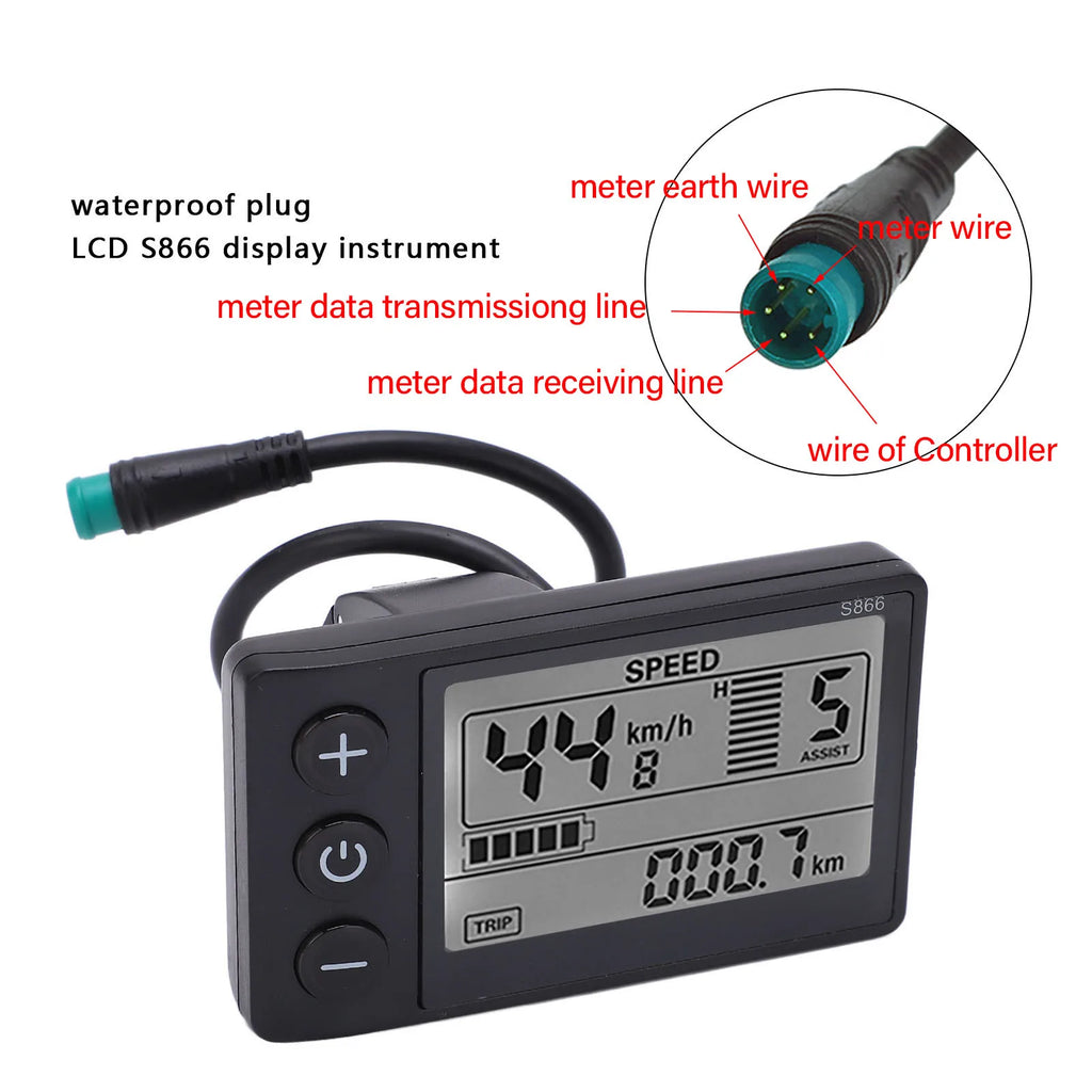 1Pc S866 Electric Bike LCD Display Meter 24V 36V 48V Control Panel with IP65 Wat for S866 IP65 - Automotive LED Light