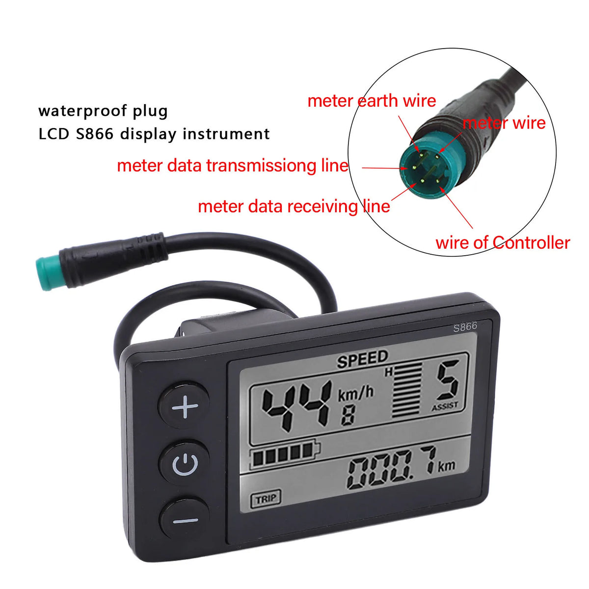 1Pc S866 Electric Bike LCD Display Meter 24V 36V 48V Control Panel with IP65 Wat for S866 IP65 - Automotive LED Light