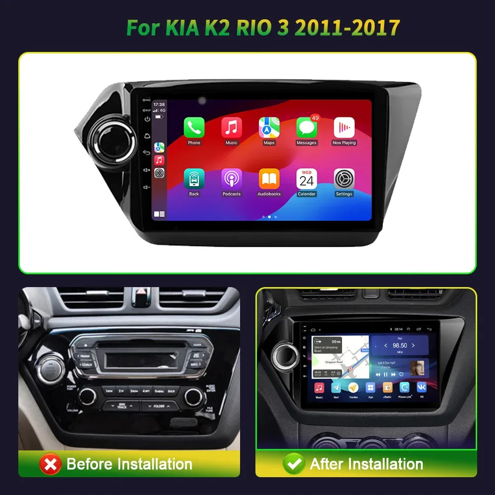9”Car Radio Android 16 For KIA RIO 3 2011-2016 BT Carplay Multimedia Navigation Head Unit