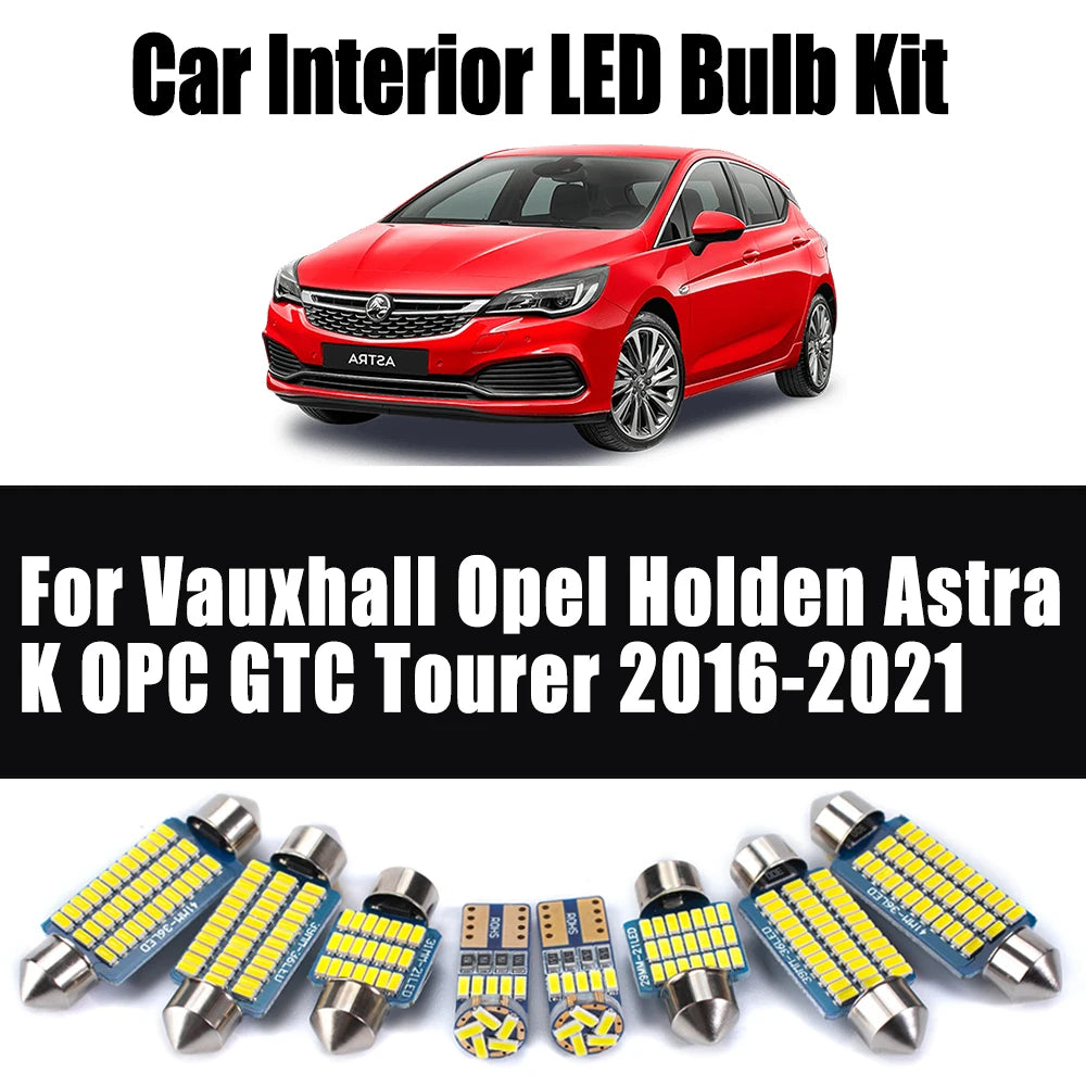 13-Piece LED Interior Light Kit for Vauxhall Opel Holden Astra K OPC GTC Tourer 2016- 2019 - Canbus Dome Map Door Tru...