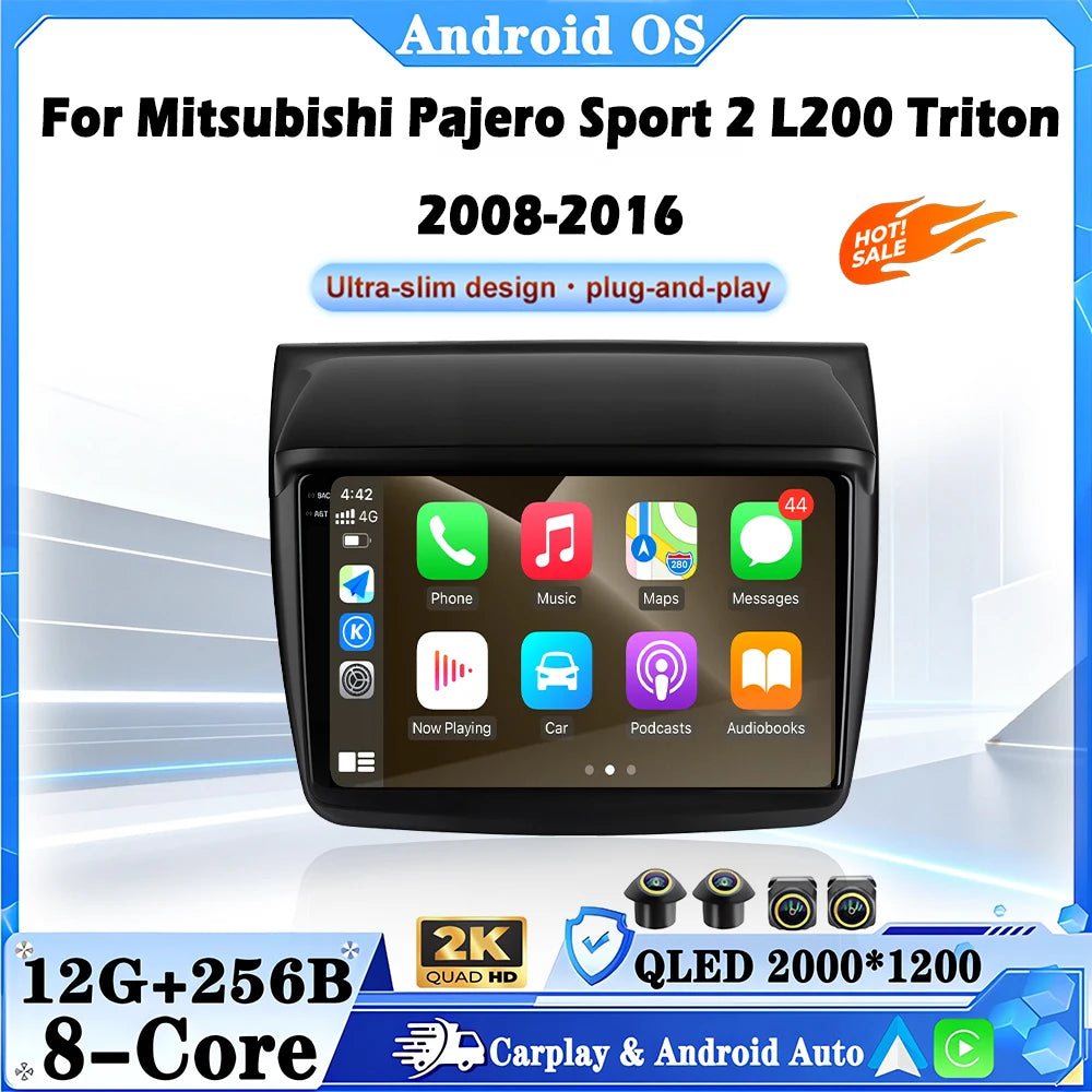 Wireless Carplay Android Auto For Mitsubishi Pajero Sport 2 L200 Triton 2008-2016 Multimed