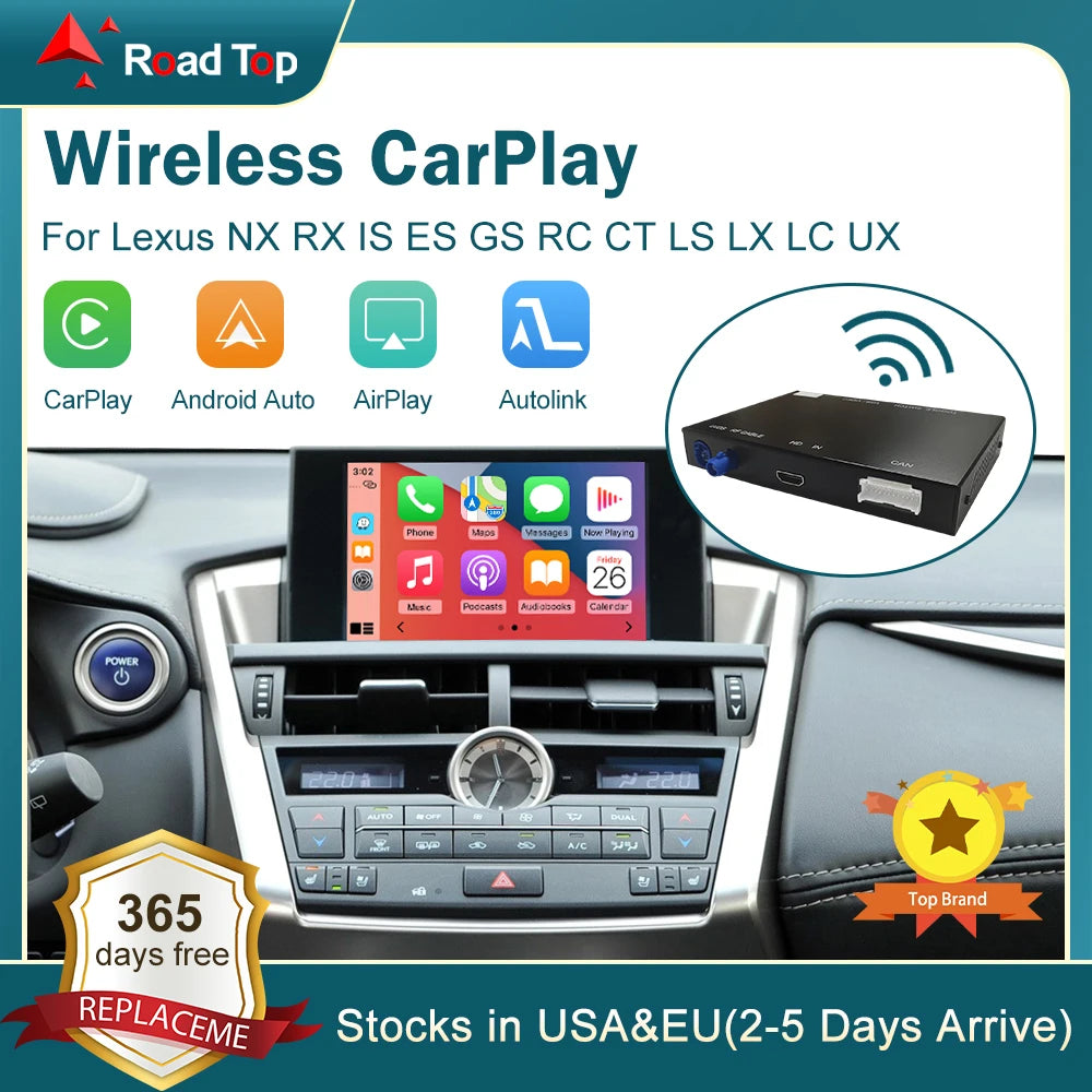 RoadTop Wireless CarPlay for Lexus NX RX IS ES GS RC CT LS 2014-2019 with Android Auto Mir