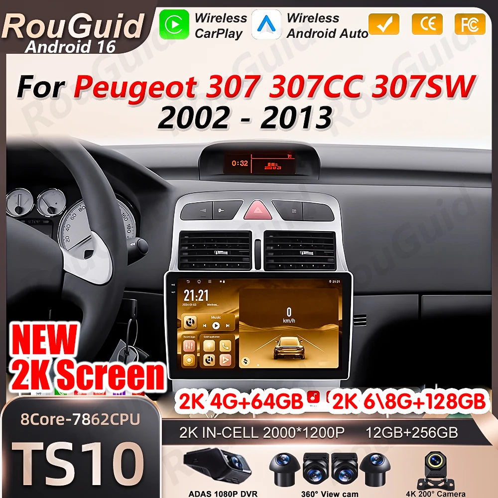 Android 16 Car Radio For Peugeot 307 307CC 307SW 2002 2003 2004 2005 -2013 Carplay Multime | AUTOKITSHOP