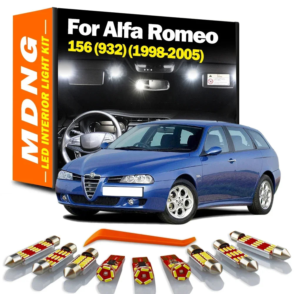 10-Piece LED Interior Light Kit for Alfa Romeo 156 (932) (1998-2005) Canbus Vehicle LED Bulbs Interior Map Dome Trunk...