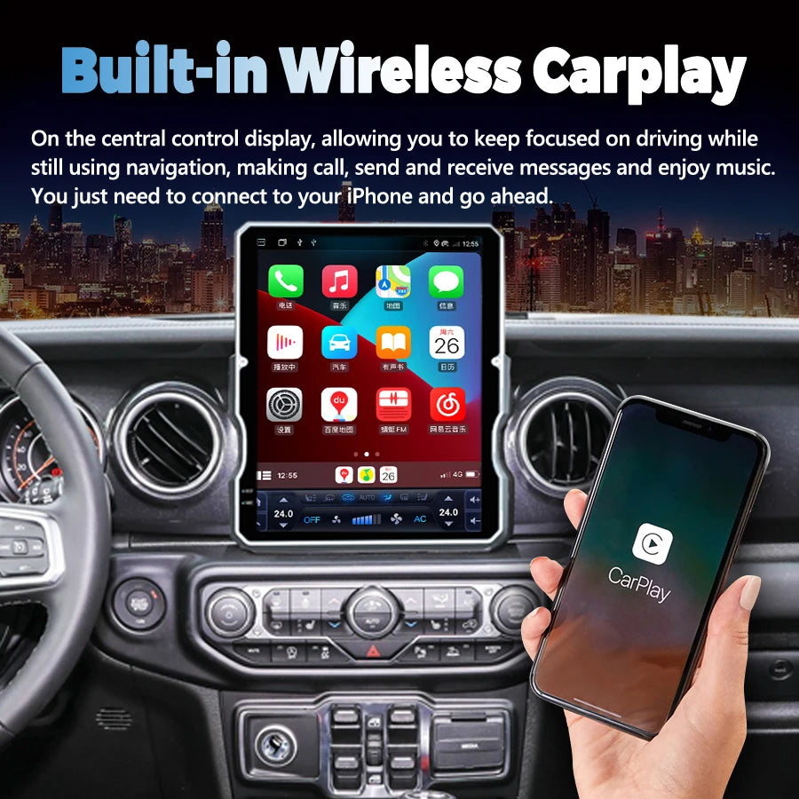 For Jeep Wrangler JL 2018-2023 Car Radio Carplay Audio GPS Navigation Media Video Player T