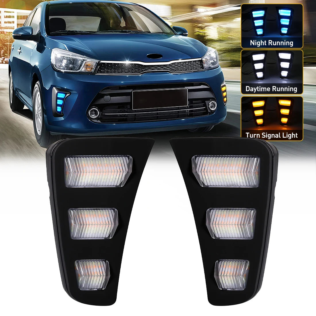 Led DRL For Kia Pegas 2018 2019 Daytime Running Lights Dynamic Turn Signal Fog Lamps Auto  | AUTOKITSHOP