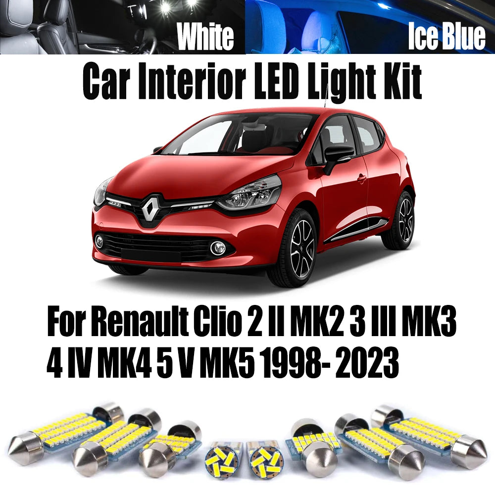 LED Interior Light Kit for Renault Clio 2 II MK2 3 III MK3 4 IV MK4 5 V MK5 1998- 2023 - Canbus Dome Map Door Trunk B...