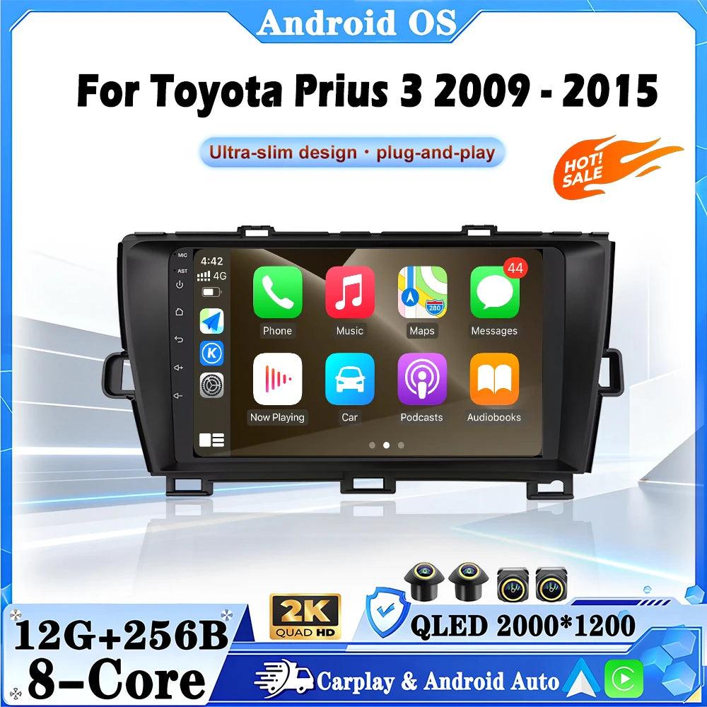 Android Auto For Toyota Prius 3 2009- 2015 QLED 2400*1200P Car Radio Multimedia Player GPS