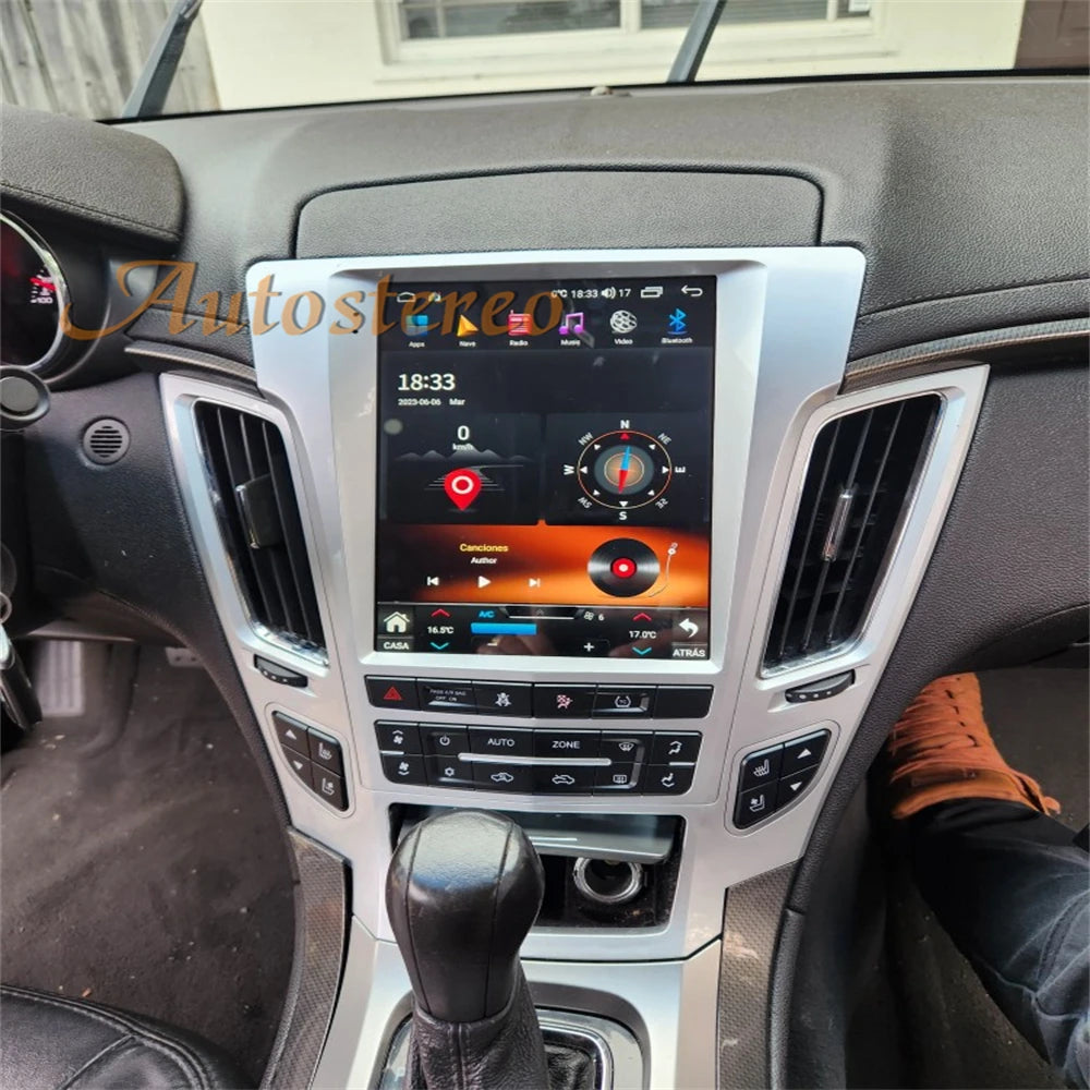 Carplay Android 14 Car GPS Navigation For Cadillac CTS 2007-2012 Tesla Screen Head Unit Mu
