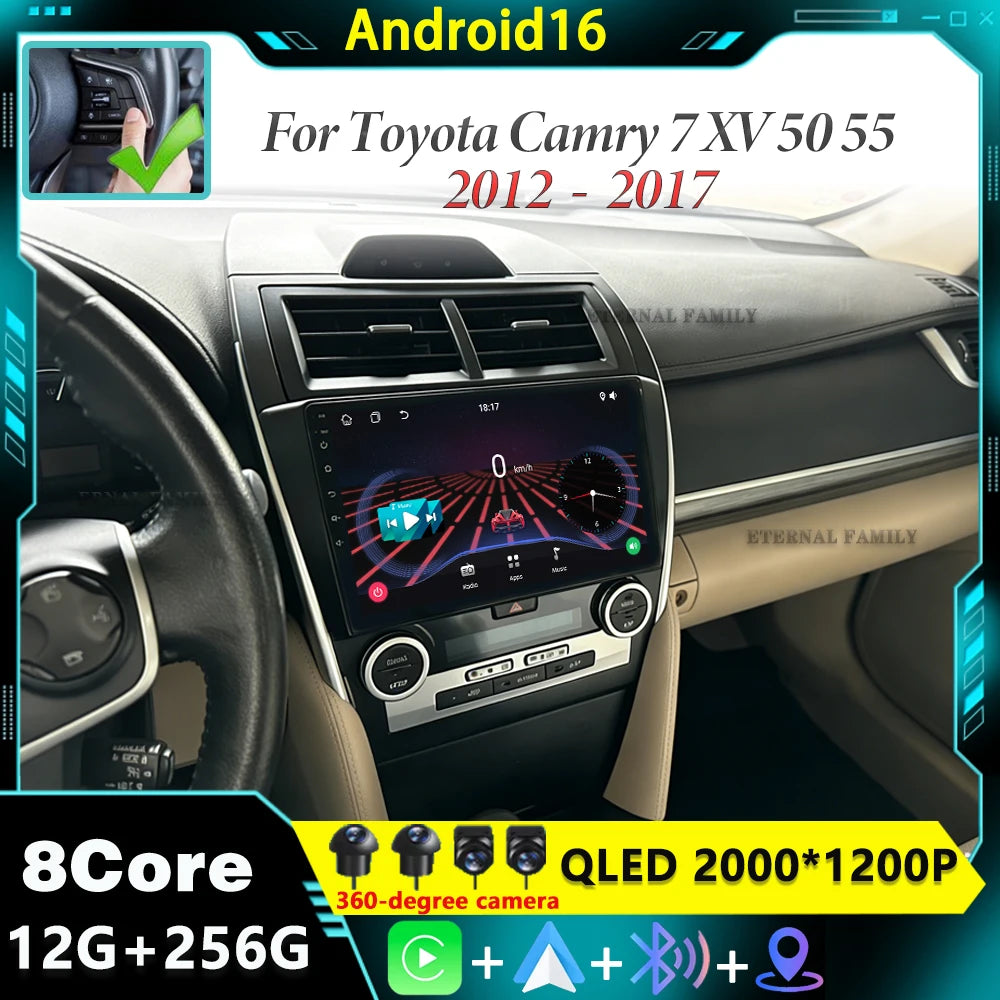 Android 16 Car Radio For Toyota Camry 7 XV 50 55 2012 2013 2014-2015 2016 2017 Multimedia