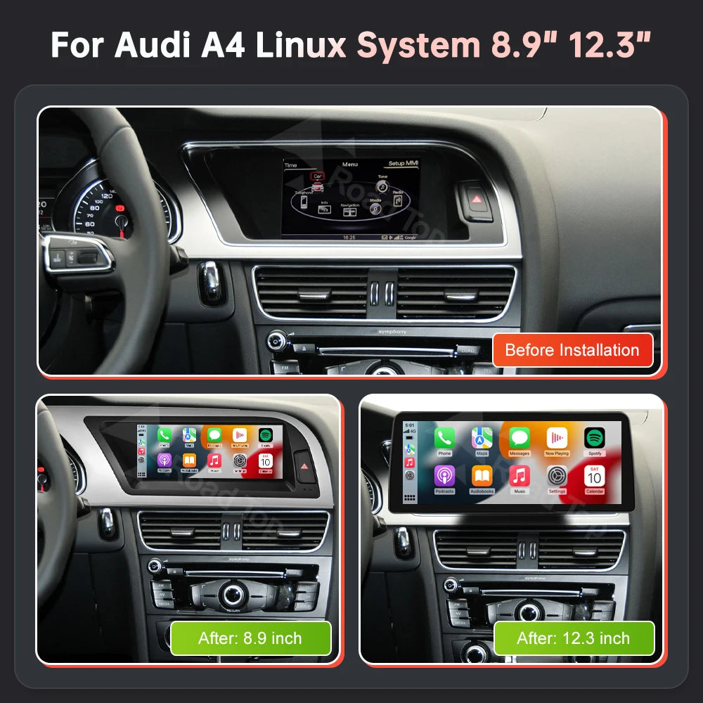 RoadTop 1920*720 Wireless CarPlay Android Auto Multimedia Display Screen For Audi A4 2009- | AUTOKITSHOP