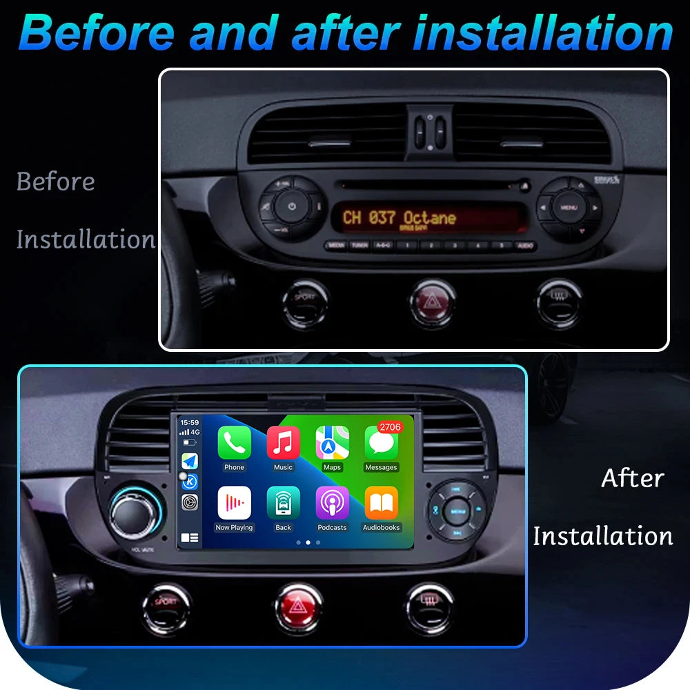 7"Android 16 Auto For FIAT 500 2007-2015 GPS Navigation Wireless Carplay Car Multimedia Vi