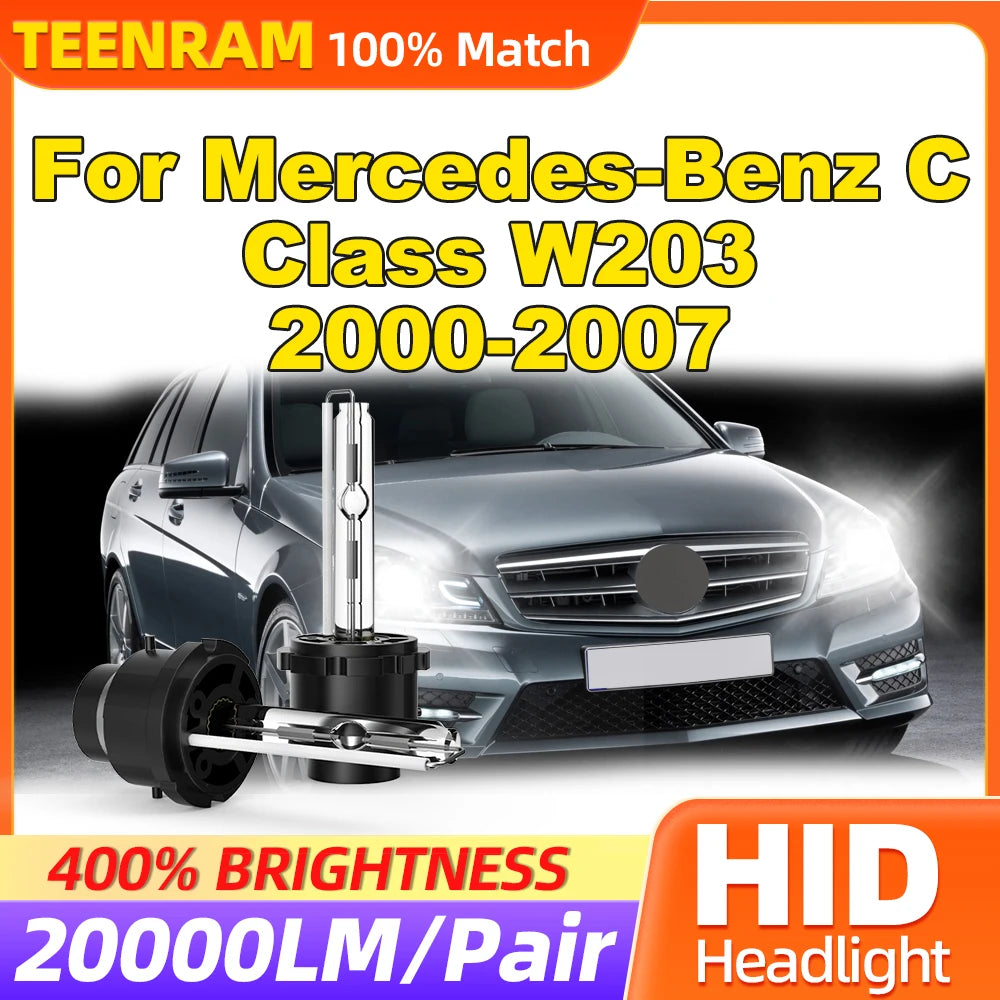 20000LM HID Xenon Headlights 12V Auto Headlamps 6000K White For Mercedes-Benz C Class W203