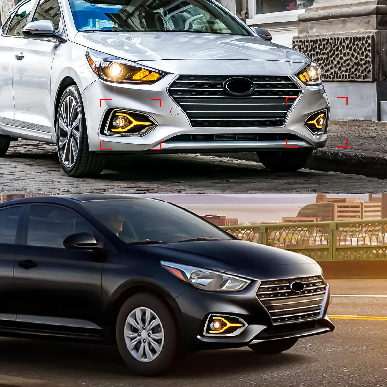 LED DRL Fog Lamps Turn Signal Set For Hyundai Accent 2018 2019 2020 Daytime Running Lights | AUTOKITSHOP