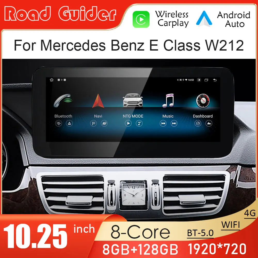 10.25inch Screen Android 14 For Mercedes Benz E Class Four Door W212 Car Multimedia Video
