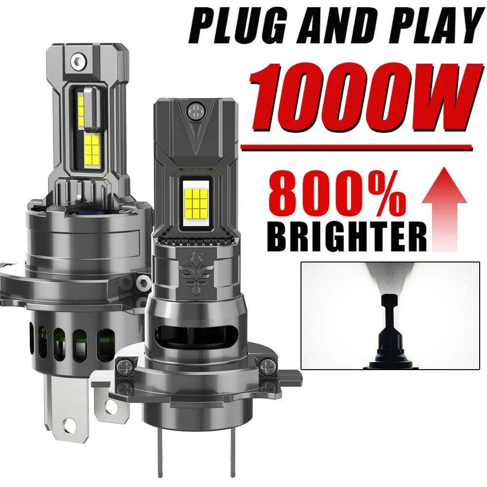 Car LED Headlights H7 H4 Canbus No Error LED Auto Fog Lamps High Low Beam H4 12V 6000K Wir