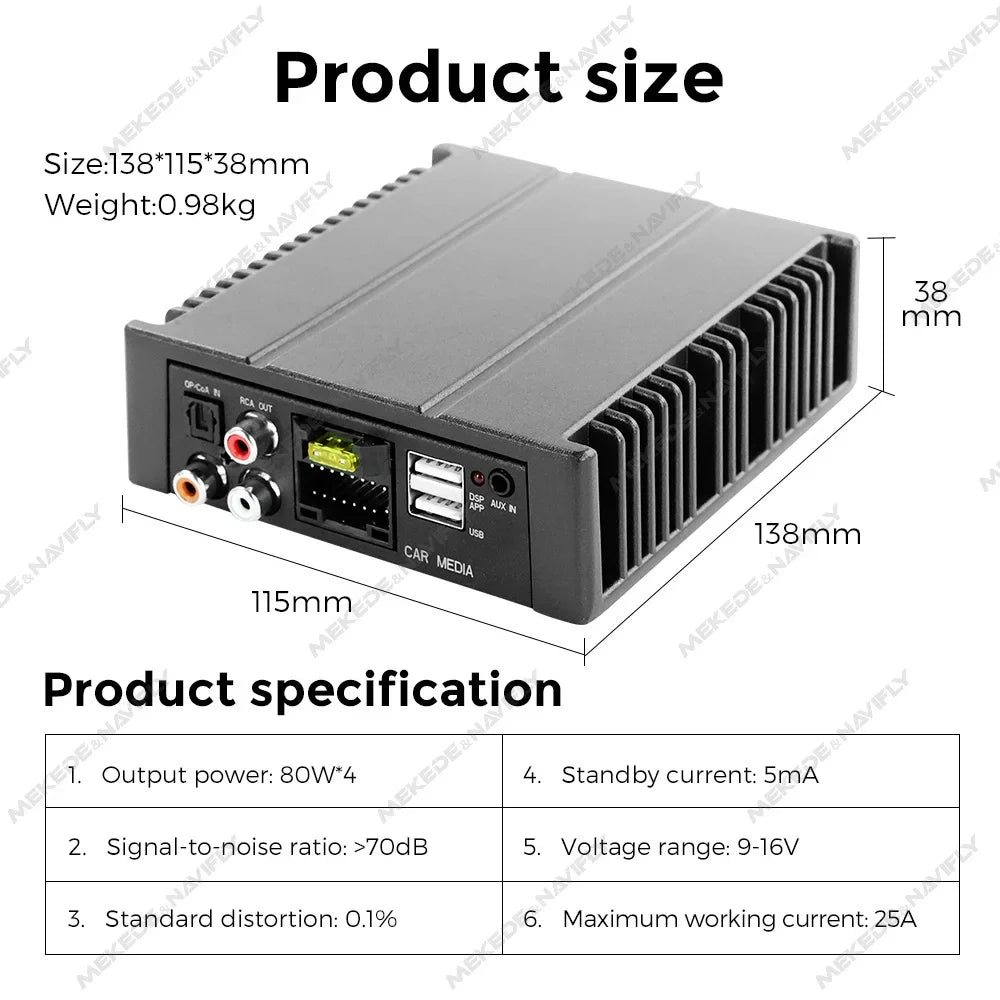 Car Digital Audio Processor DSP Amplifier 4*80W for Auto Radio Stereo USB RCA AUX Android  | AUTOKITSHOP