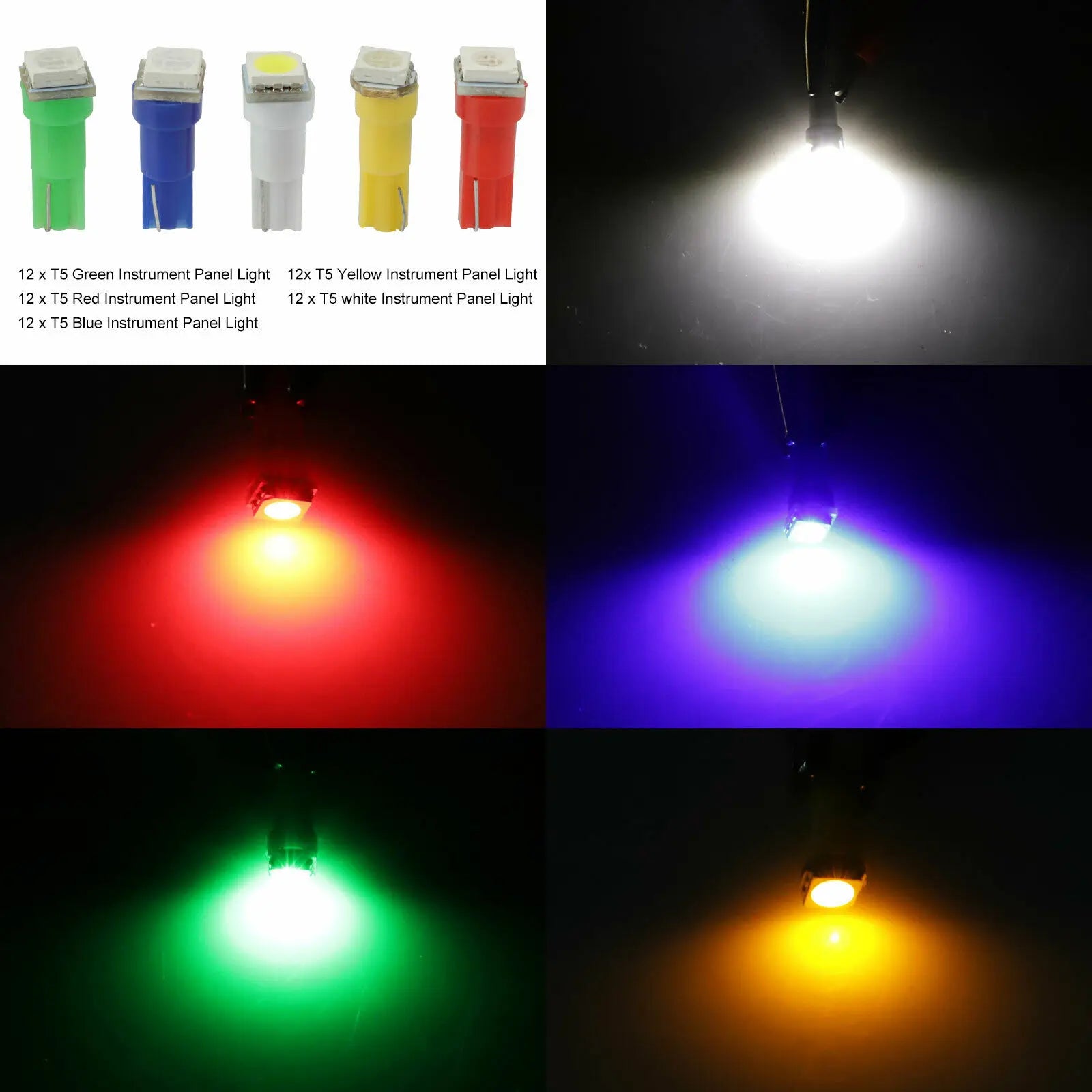 Car T5+T10 5050-SMD LED Instrument Panel Cluster Indicator Dash Light Bulb