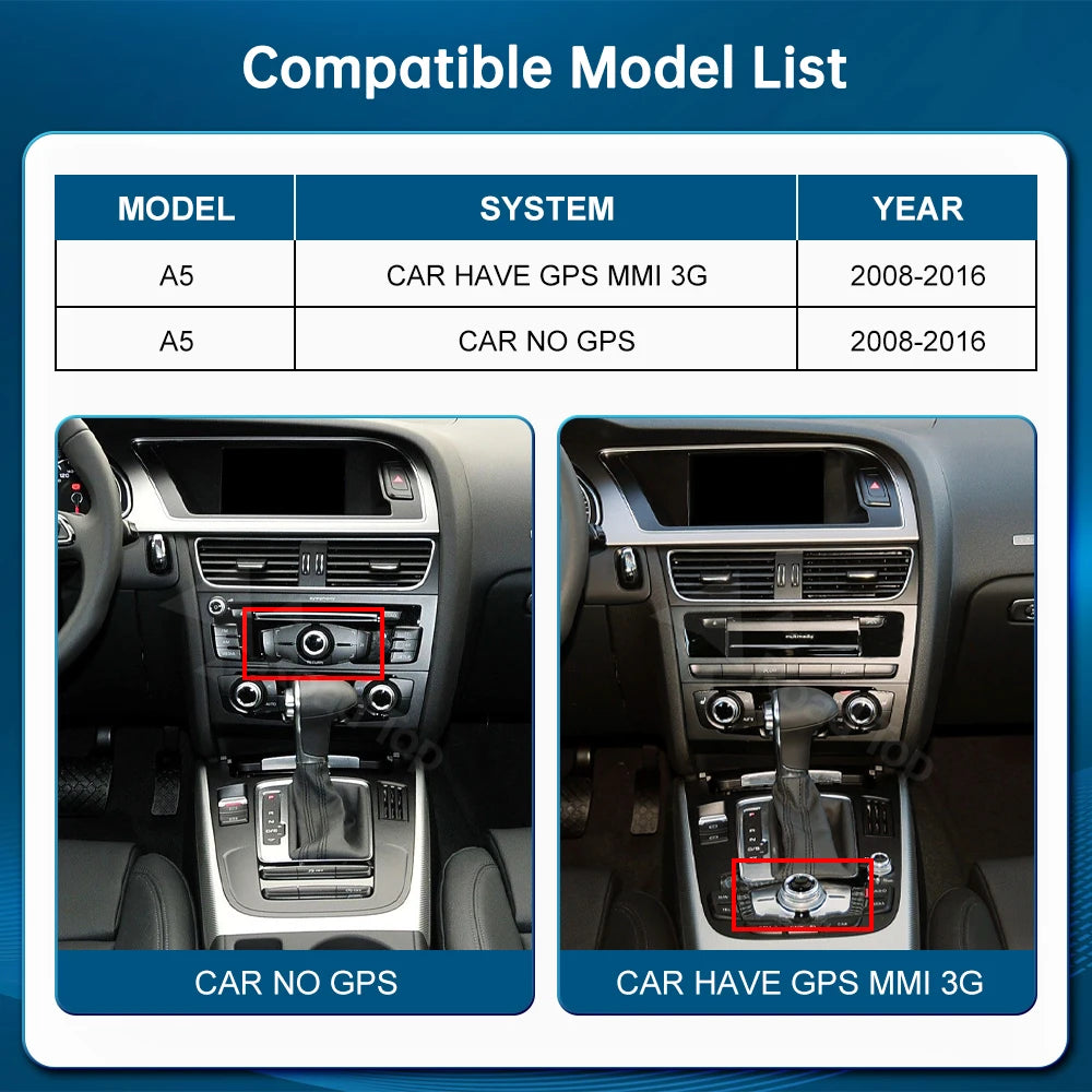 Road Top 8.9 12.3' Touch Screen Car Multimedia Display For Audi A5 2008-2016 With Wireless | AUTOKITSHOP