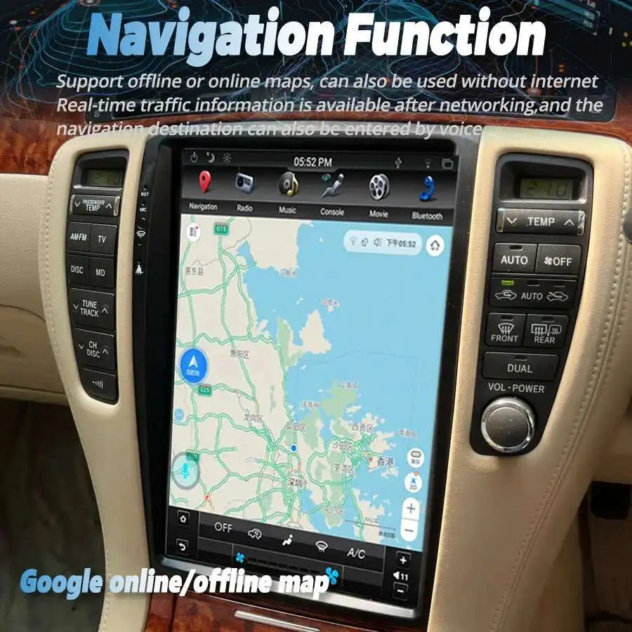 12.8" Android14 Screen Carplay For Toyota Crown GRS182 GRS184 2004 2005 2006 Auto Radio Ca