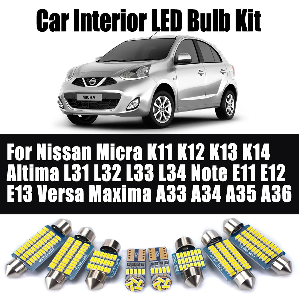 LED Interior Light Kit for Nissan Micra K11 K12 K13 K14 Altima L31 L32 L33 L34 Note E11 E12 E13 Versa Maxima A33 A34 ...