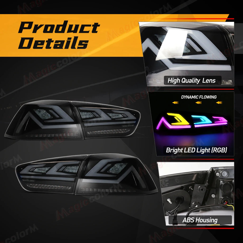 RGB Car Tail Lamps for Mitsubishi Lancer Evo X 2008 2009 - 2019 2020 2021 Start-Up Animati | AUTOKITSHOP