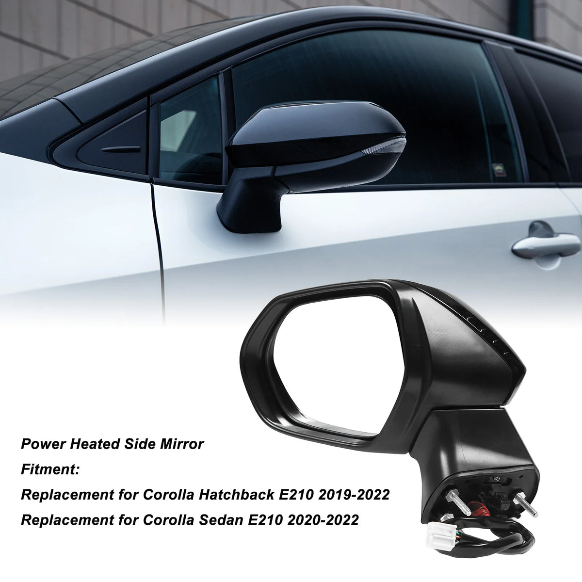 Car Wing Mirror Gloss Black Power Heated Side Mirror With Turn Signal Replacement for Corolla E2 - Canbus LED Car Light