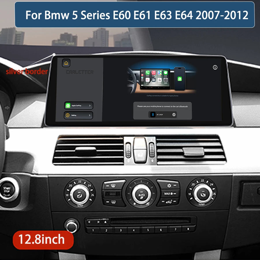 256GB CarPlay Stereo DSP Navi 12.8inch Radio Android 14 GPS For Bmw 5 3 Series E60 E61 E63