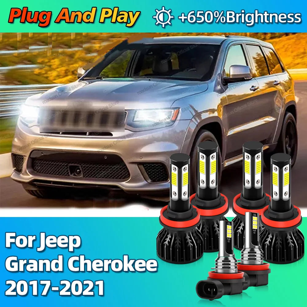 2/6Pcs 180W Car Headlight H11 Auto LED Lamp Fog Light Bulb H8 6000K For Jeep Grand Cheroke