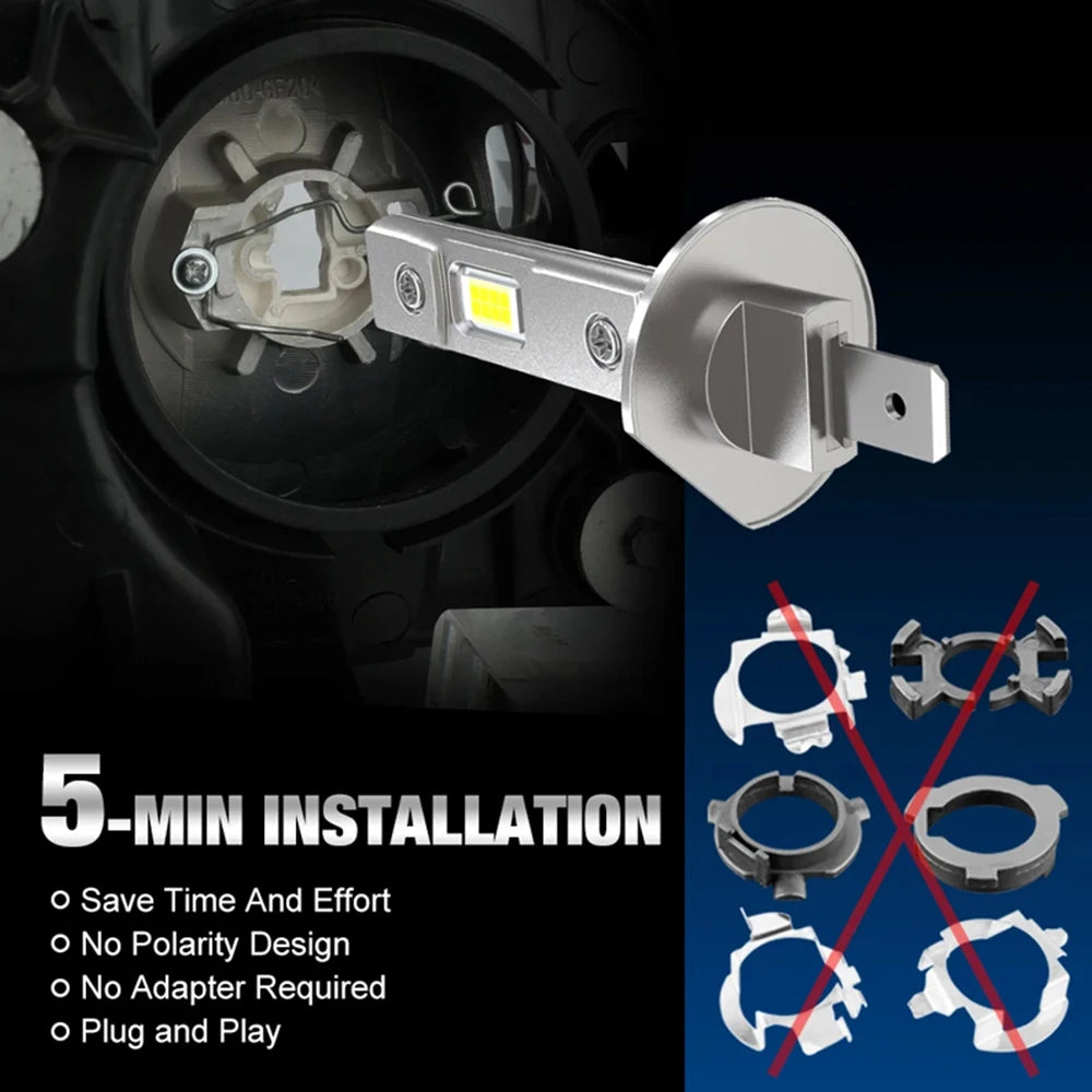 2Pcs Canbus LED Light Bulb H1 LED Headlight Mini Size Design Wireless Fanless For Car LED Lamp 7585 CSP Chip 300W 12V