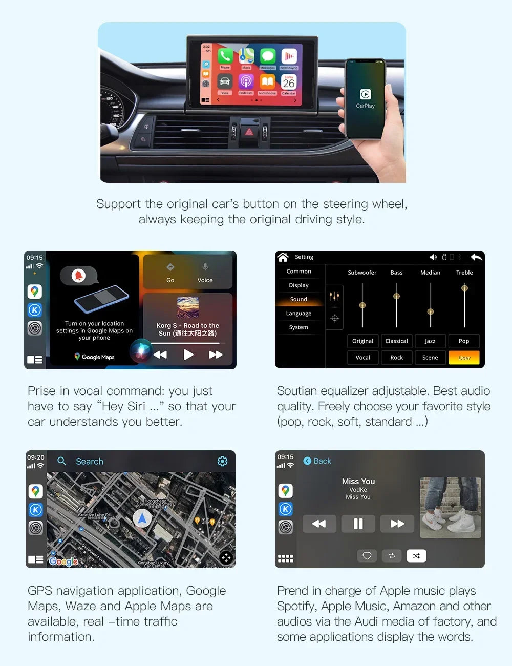 Wireless Carplay Android Auto for Audi A6 S6 A7 C7 RMC with Android Auto Interface Mirror